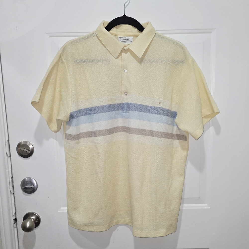Cream Polo with Blue and Brown Stripes